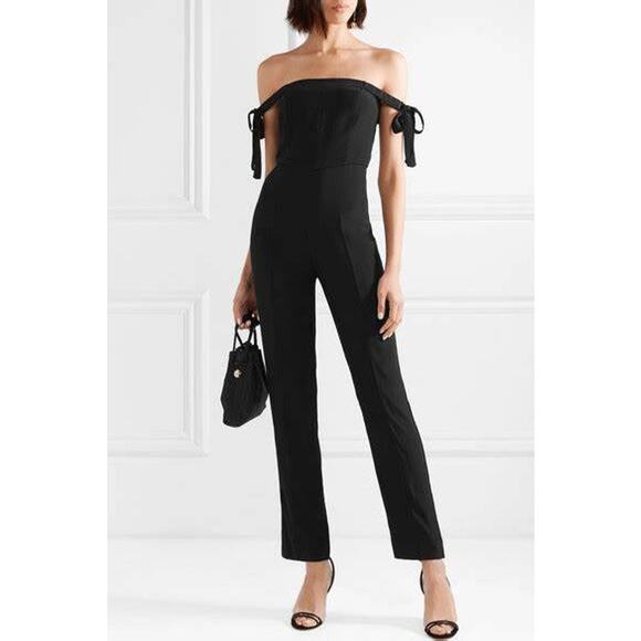 NWT STAUD Rosa Jumpsuit Black Crepe Size 2 Straight Leg Lightweight Off Shoulder - Picture 3 of 16